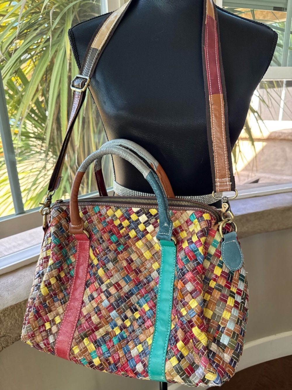 Charmés Los Angeles Leather Woven Multicolor Handbag - Shoulder Purse - Picture 15 of 16